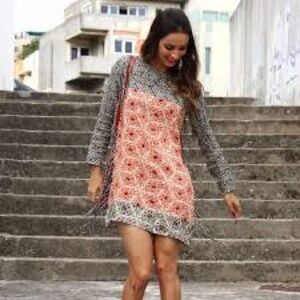 ZARA geo-floral print bohemian shift dress with fringe detailing